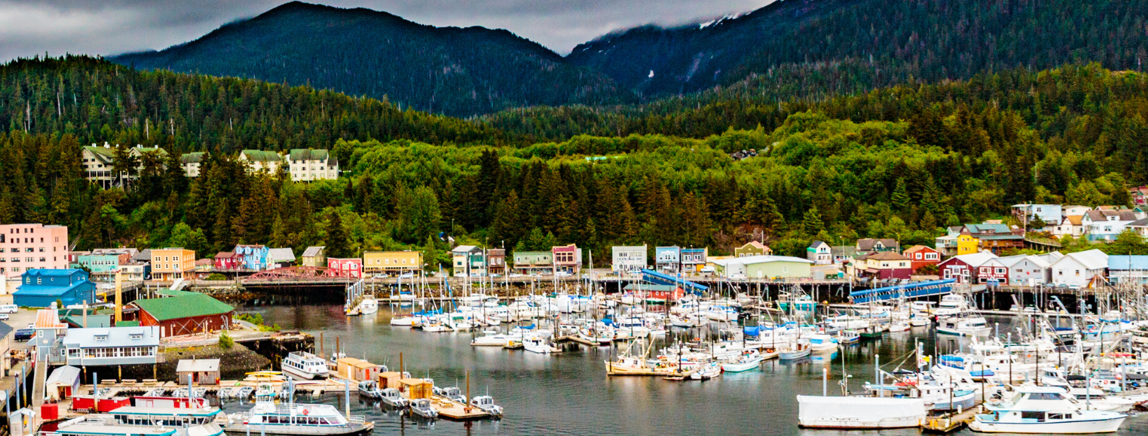 View of the cruise ship ports and harbors in Ketchikan Alaska