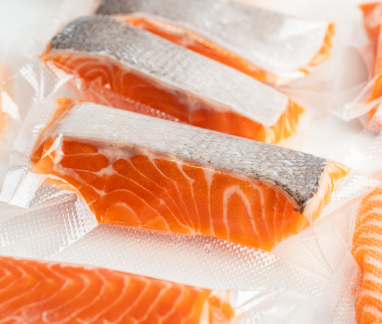 Fresh salmon that has been vacuum sealed